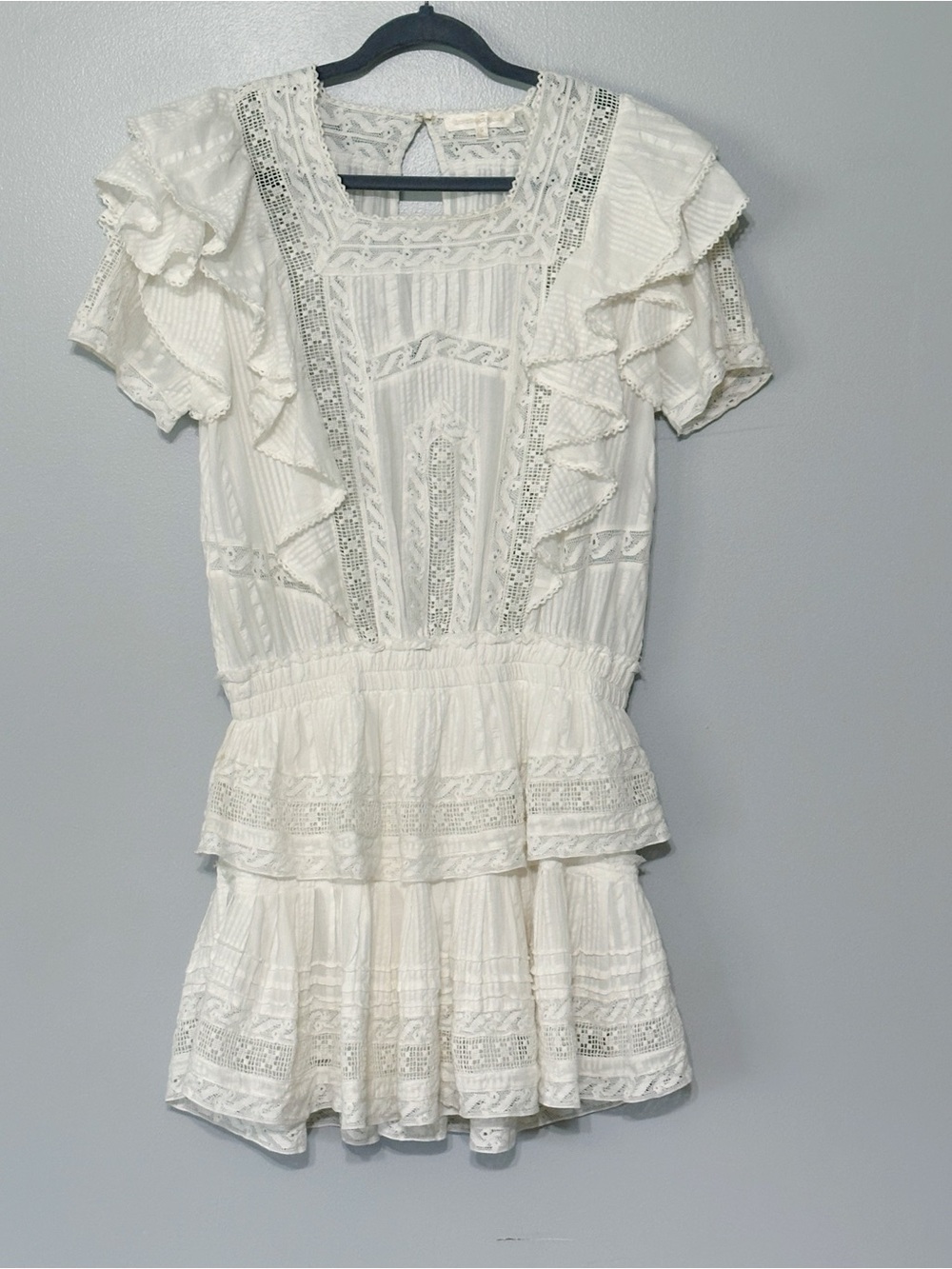 LoveShackFancy Stella Dress Ruffled Antique White‎ Lace Women’s Size Medium